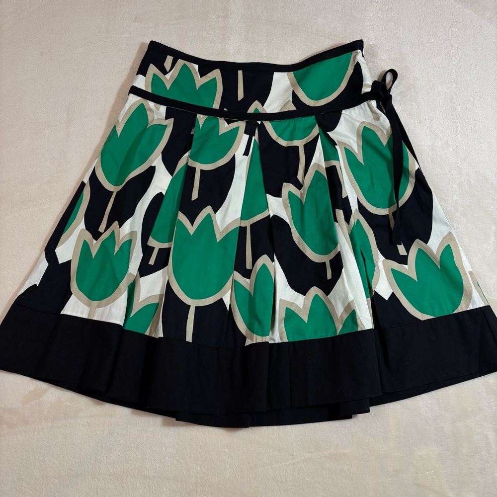 Rue21 Women’s Green and Black Pleated A-line Mini Skirt 100% Cotton Size 3